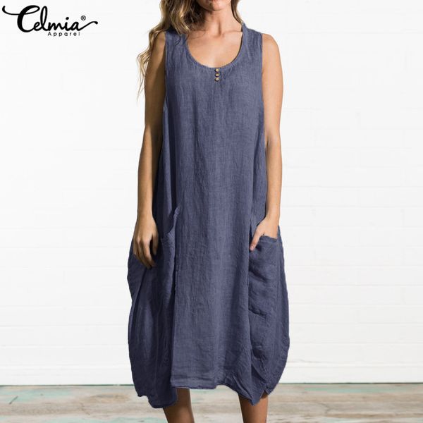 Celmia Women Casual Mid-calf Dress 2019 Summer Female Sexy Sleeveless Pockets Loose Beach Shirt Sundress Plus Size Vestidos Robe
Celmia Women Casual Mid-calf Dress 2019 Summer Female Sexy Sleeveless Pockets Loose Beach Shirt Sundress Plus Size Vestidos Robe