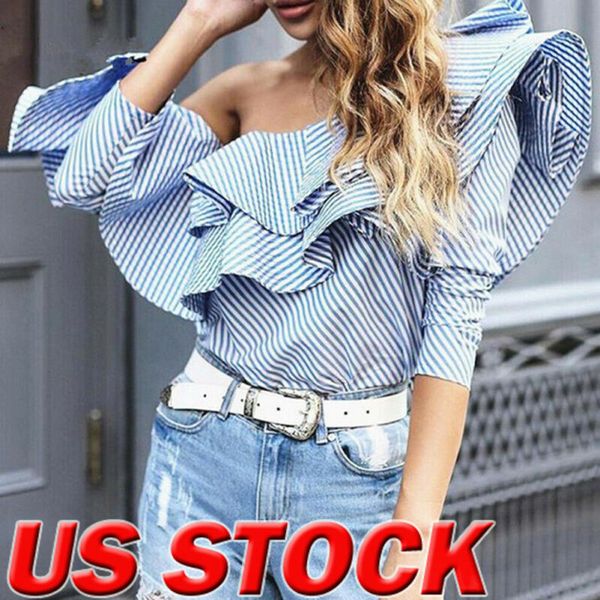 fashion women ladies striped party holiday ruffle frill casual off one shoulder slash neck long sleeve t-shirt shirt, White
fashion women ladies striped party holiday ruffle frill casual off one shoulder slash neck long sleeve t-shirt shirt, White