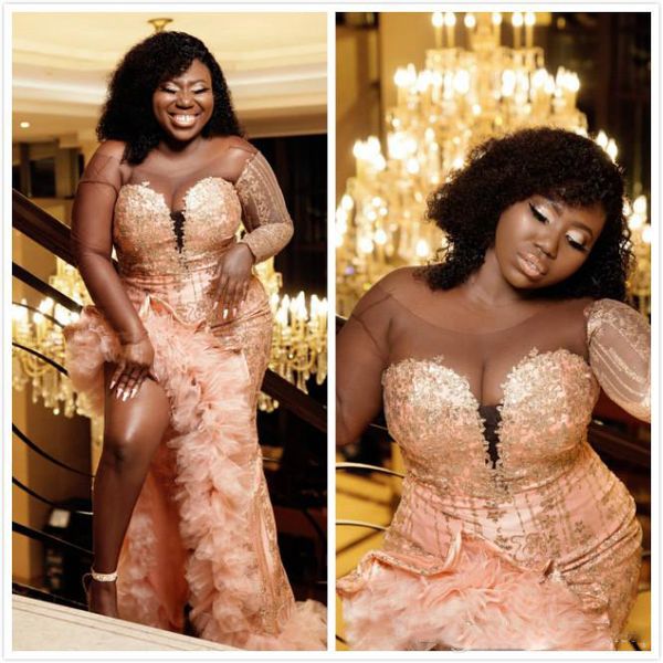2020arabic aso ebi plus size lace evening dresses sheer neck prom dresses high split formal party second reception gowns, Black
2020arabic aso ebi plus size lace evening dresses sheer neck prom dresses high split formal party second reception gowns, Black