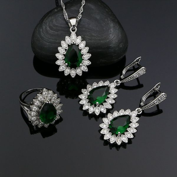 silver 925 jewelry sets for women green cubic zirconia white crystal water drop ring pendant necklace earrings sets
silver 925 jewelry sets for women green cubic zirconia white crystal water drop ring pendant necklace earrings sets