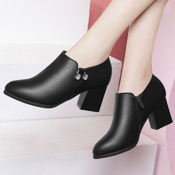 women pumps female crystal high heels women thick heel ladies solid pu leather pointed toe shoes women's comfortable footwear, Black
women pumps female crystal high heels women thick heel ladies solid pu leather pointed toe shoes women's comfortable footwear, Black