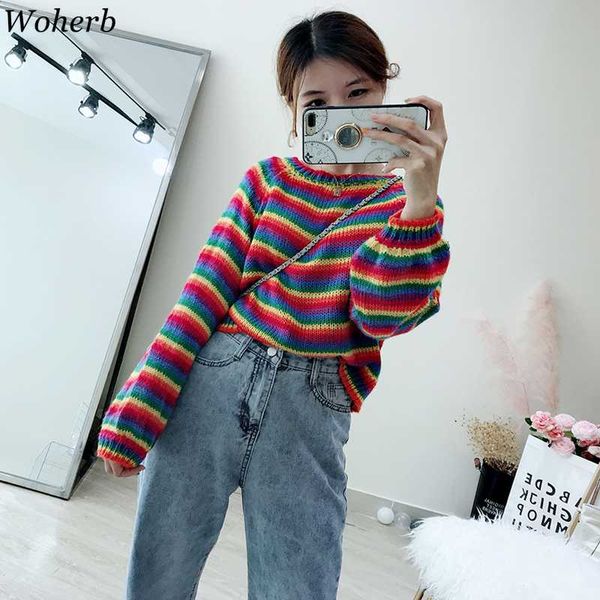 woherb cute crop rainbow sweater women 2019 korean fashion kawaii pullover vintage lantern sleeve striped print sweaters jumper, White;black
woherb cute crop rainbow sweater women 2019 korean fashion kawaii pullover vintage lantern sleeve striped print sweaters jumper, White;black