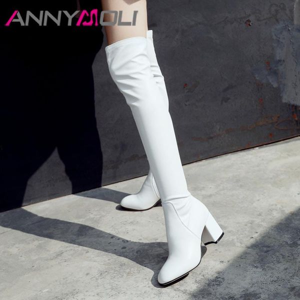 annymoli winter thigh high boots women natural genuine leather block high heel over the knee boots slim stretch shoes lady, Black
annymoli winter thigh high boots women natural genuine leather block high heel over the knee boots slim stretch shoes lady, Black