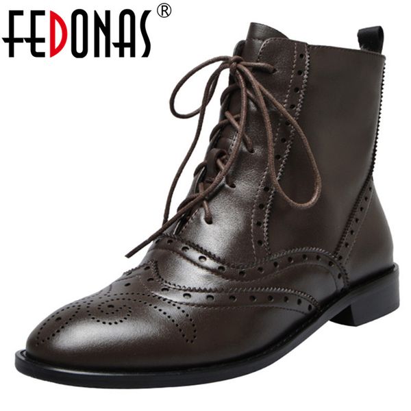 fedonas new cross tied women ankle boots quality genuine leather short boots punk motorcycle brogue party shoes woman, Black 
fedonas new cross tied women ankle boots quality genuine leather short boots punk motorcycle brogue party shoes woman, Black