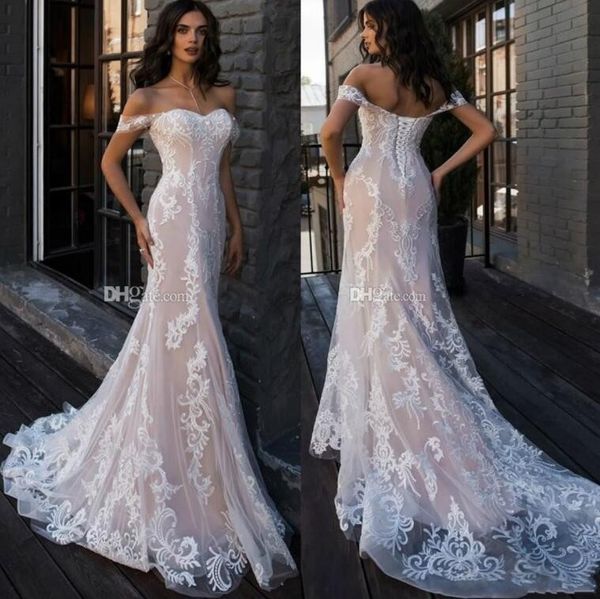 2019 berta sweetheart off the shoulder mermaid wedding dresses lace appliques tulle bridal gowns with corset back vestido de novia, White
2019 berta sweetheart off the shoulder mermaid wedding dresses lace appliques tulle bridal gowns with corset back vestido de novia, White