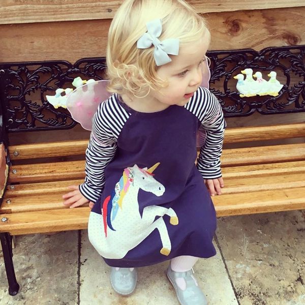 unicorn 100% cotton cartoon striped princess dress kids designer clothes girls spring dress baby clothing tunic girls dresses dhl fj143, Red;yellow 
unicorn 100% cotton cartoon striped princess dress kids designer clothes girls spring dress baby clothing tunic girls dresses dhl fj143, Red;yellow