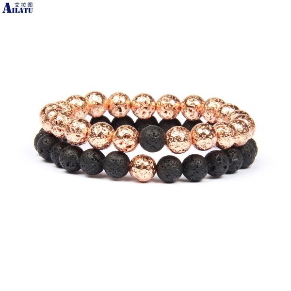 ailatu new couples distance bracelet with 8mm rose gold & black lava stone beads, Golden;silver
ailatu new couples distance bracelet with 8mm rose gold & black lava stone beads, Golden;silver