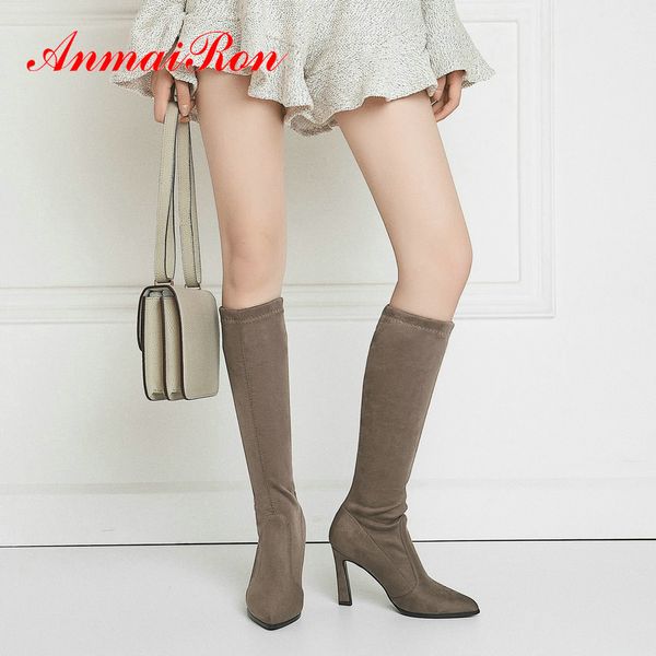 anmairon 2019 women boots stretch faux suede slim boots mid-calf slip-on pointed toe thin heels winter women shoes size 34-43, Black
anmairon 2019 women boots stretch faux suede slim boots mid-calf slip-on pointed toe thin heels winter women shoes size 34-43, Black