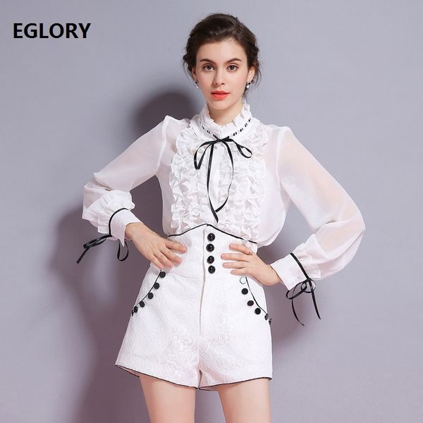 two piece set 2018 autumn spring winter short sets women bow tie elegant long sleeve black white ruffle shirt+buttons short suit, Gray
two piece set 2018 autumn spring winter short sets women bow tie elegant long sleeve black white ruffle shirt+buttons short suit, Gray