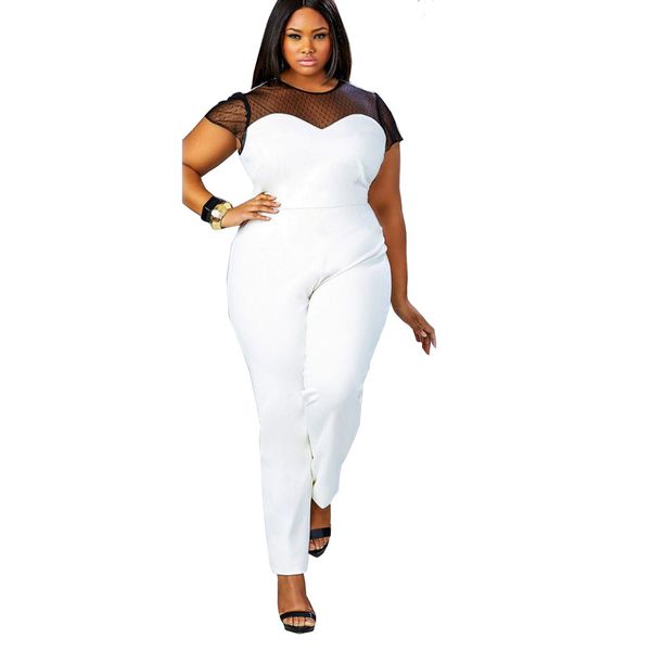office lady women jumpsuit romper solid body mujer mesh overalls for women, Black;white