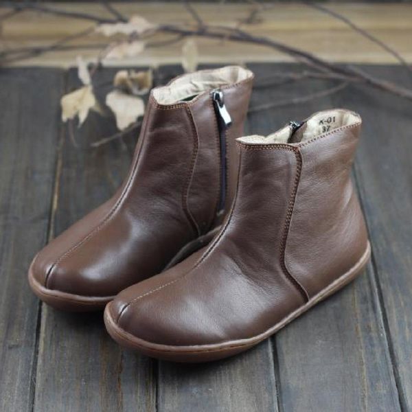 calf leather boots women handmade flat walking shoes ankle booties dark-brown, Black
calf leather boots women handmade flat walking shoes ankle booties dark-brown, Black