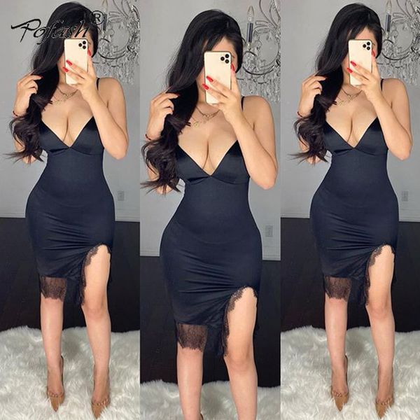 pofash satin lace dress women summer deep v midi bodycon dress spaghetti strap high split navy blue club party dresses, Black;gray
pofash satin lace dress women summer deep v midi bodycon dress spaghetti strap high split navy blue club party dresses, Black;gray