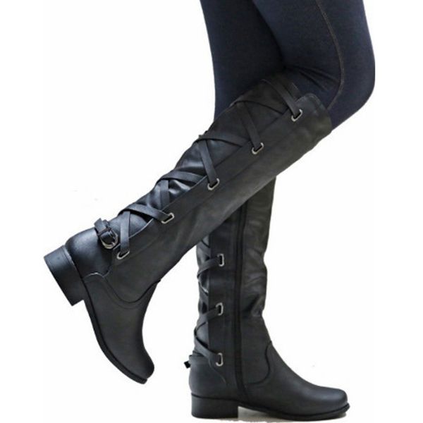 selling women winter strappy knee high motorcycle riding flat low heel pu boots -b5, Black
selling women winter strappy knee high motorcycle riding flat low heel pu boots -b5, Black