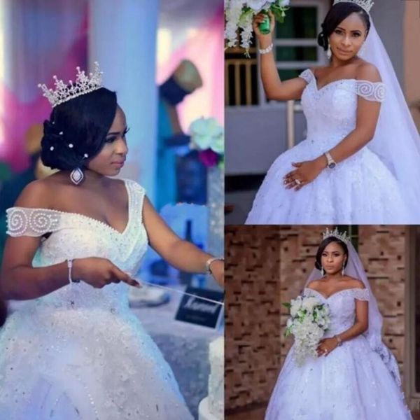 plus size wedding dresses with beads sequins appliques off the shoulder african wedding gowns lace up back customized bridal dress, White
plus size wedding dresses with beads sequins appliques off the shoulder african wedding gowns lace up back customized bridal dress, White