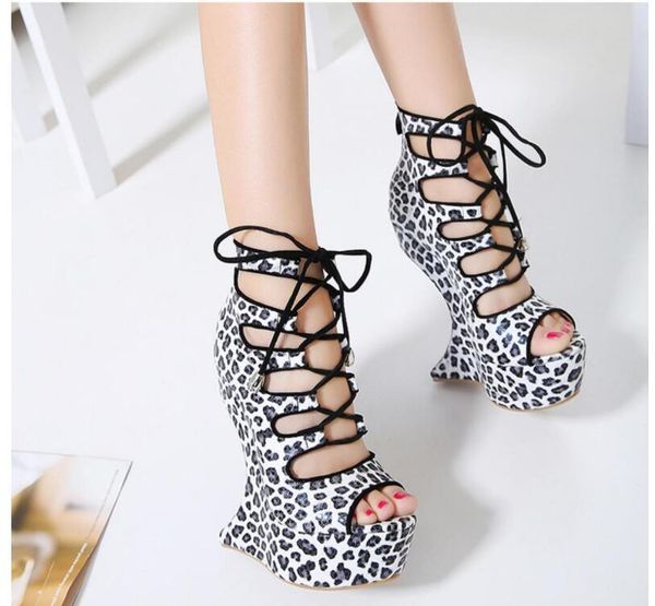 ankle boots leopard wedge high heels 16cm hollow out side female boots nightclub lace-up shoes woman boots personality shoe, Black
ankle boots leopard wedge high heels 16cm hollow out side female boots nightclub lace-up shoes woman boots personality shoe, Black