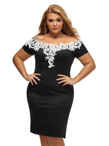 xl 2xl 3xl plus size new elegant ladies short sleeve lace crochet off shoulder black pencil dress party vestidos robe dlm61083, White;black
xl 2xl 3xl plus size new elegant ladies short sleeve lace crochet off shoulder black pencil dress party vestidos robe dlm61083, White;black