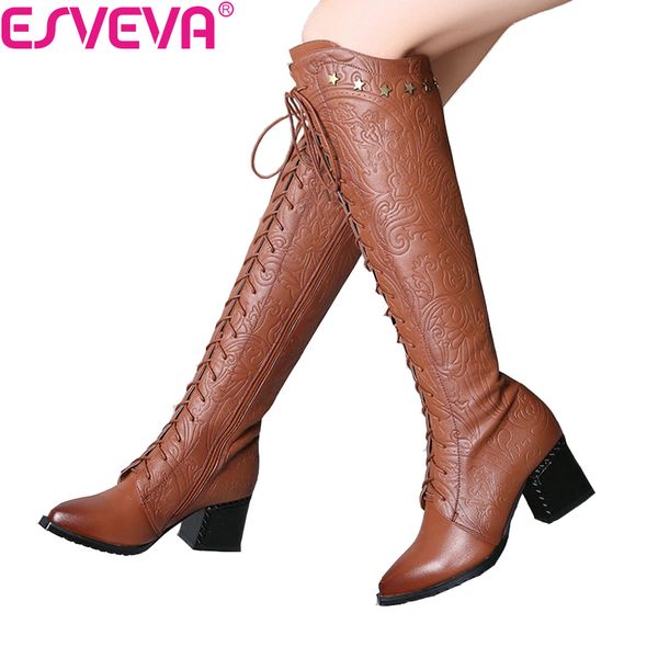 esveva 2018 women boots square high heels cow leather pu warm fur pointed toe knee-high boots brown ladies size 34-42, Black
esveva 2018 women boots square high heels cow leather pu warm fur pointed toe knee-high boots brown ladies size 34-42, Black