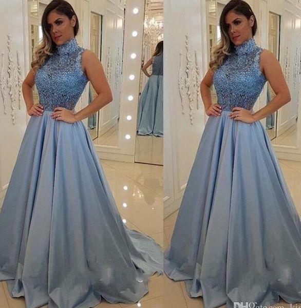 dusty blue high neck prom dresses 2020 vestidos de fiesta beaded pleats a-line lace formal evening party gowns p200, Black
dusty blue high neck prom dresses 2020 vestidos de fiesta beaded pleats a-line lace formal evening party gowns p200, Black