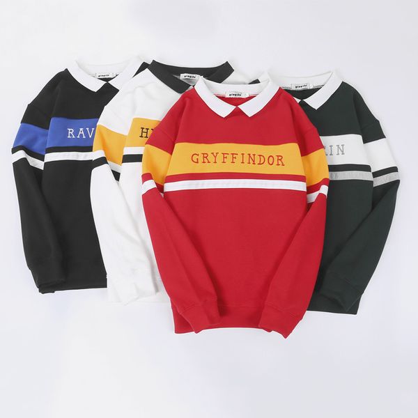 

зима дизайнерская мужская гарри поттер совместное имя пара кофты школьная полоса серии буквы шить вышитый свитер, Black