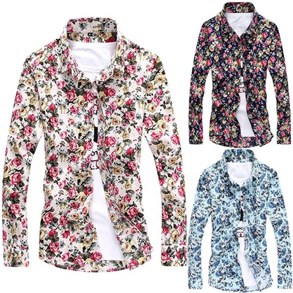 men's casual shirts men's fashion floral print shirt casual slim fit long sleeve lapel button new arrival, White;black
men's casual shirts men's fashion floral print shirt casual slim fit long sleeve lapel button new arrival, White;black