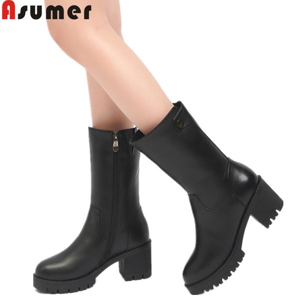 asumer big size fashion winter keep warm snow boots round toe zip wool inside genuine leather boots square heel mid calf, Black
asumer big size fashion winter keep warm snow boots round toe zip wool inside genuine leather boots square heel mid calf, Black