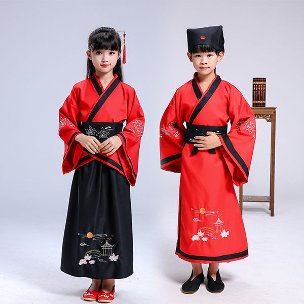 110-180cm boys girls traditional hanfu costumes satin embroidery gowns ancient fairy han tang dynasty suit c65321ch, Black;red
110-180cm boys girls traditional hanfu costumes satin embroidery gowns ancient fairy han tang dynasty suit c65321ch, Black;red