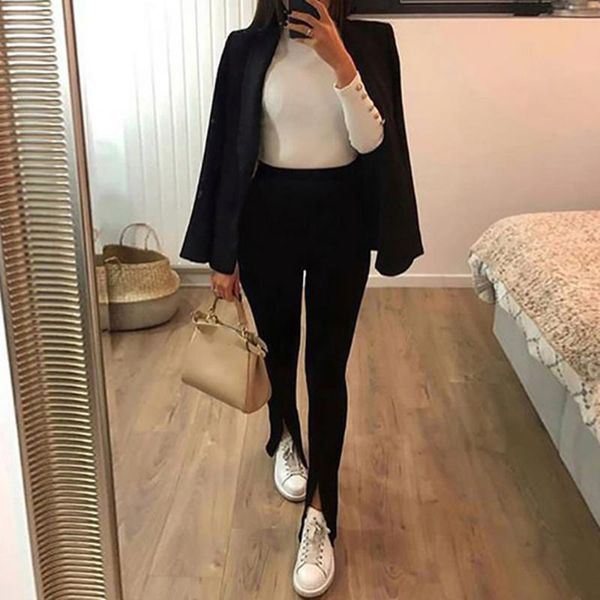 women flare pants casual high-waist split pants solid color thin pencil fitting casual trousers full length lady summer clothes, Black;white
women flare pants casual high-waist split pants solid color thin pencil fitting casual trousers full length lady summer clothes, Black;white