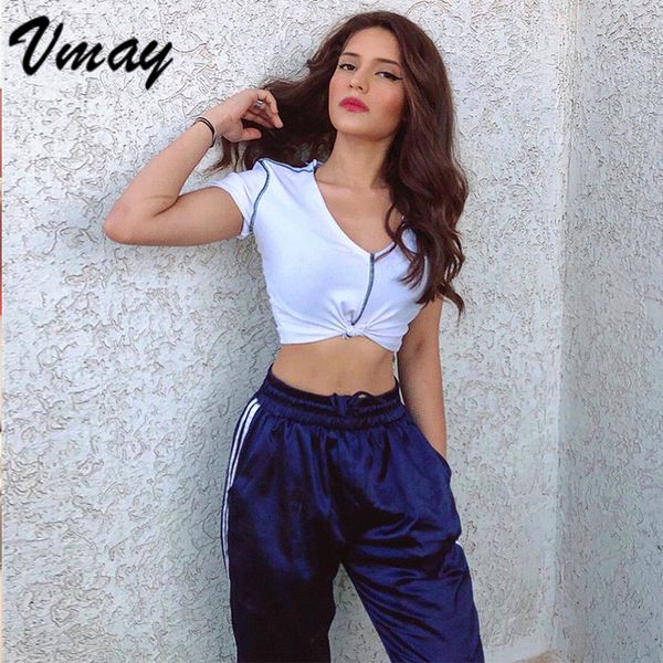 vmay women fashion knitted shorts t-shirts 2019 summer new arrival deep v-neck regular high street shirts for ladies, White
vmay women fashion knitted shorts t-shirts 2019 summer new arrival deep v-neck regular high street shirts for ladies, White