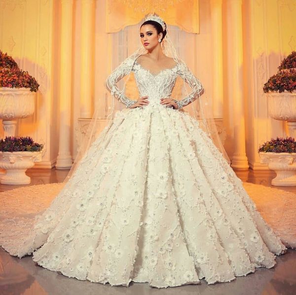 gorgeous ball gown wedding dresses sheer jewel neck 3d floral appliques beads lace bridal gowns ruffles sweep train luxury wedding dress, White
gorgeous ball gown wedding dresses sheer jewel neck 3d floral appliques beads lace bridal gowns ruffles sweep train luxury wedding dress, White