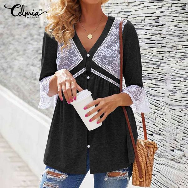 celmia women v neck lace blouse 2020 summer flare sleeve loose casual shirts buttons vintage plus size blusas mujer, White
celmia women v neck lace blouse 2020 summer flare sleeve loose casual shirts buttons vintage plus size blusas mujer, White