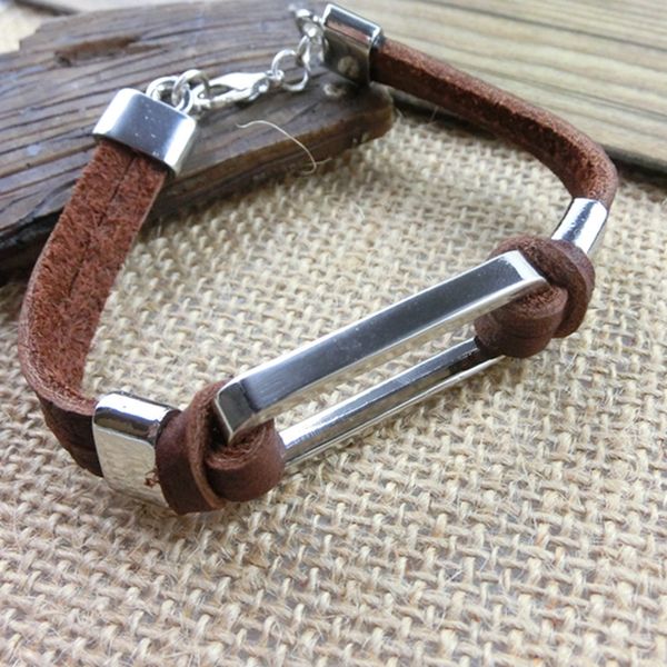 men's vintage leather simple square leather korean alloy bracelet cowhide personalized wild bracelet, Black
men's vintage leather simple square leather korean alloy bracelet cowhide personalized wild bracelet, Black