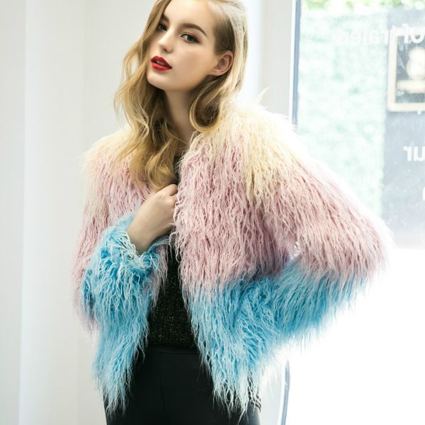 luxury winter women pink and blue gradient hit color grass fur jacket warm faux fur cardigan long sleeve imitation coats, Black
luxury winter women pink and blue gradient hit color grass fur jacket warm faux fur cardigan long sleeve imitation coats, Black
