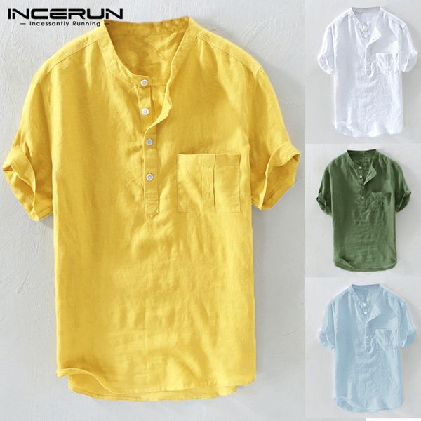 incerun 2019 casual men shirt stand collar button solid cotton brand shirts men summer vintage short sleeve camisa harajuku, White;black
incerun 2019 casual men shirt stand collar button solid cotton brand shirts men summer vintage short sleeve camisa harajuku, White;black