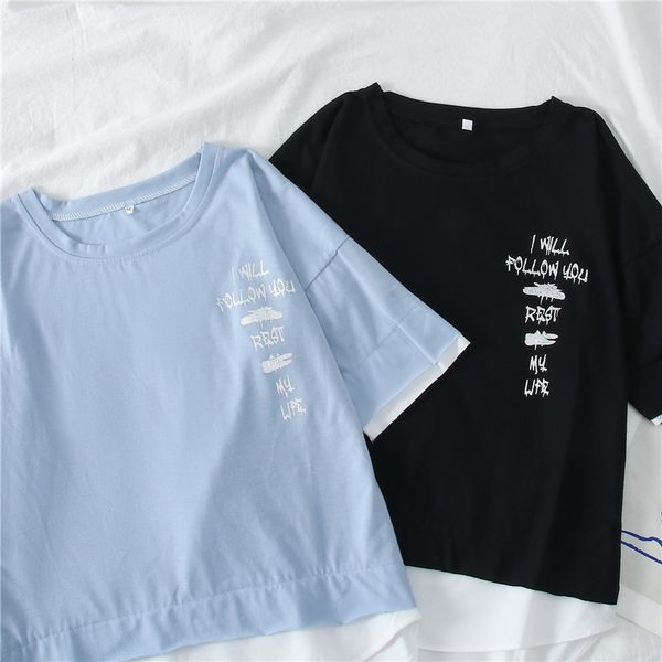 summer basic loose cotton t shirts harajuku short sleeve letter print t-shirts irregular patchwork student tee street wear, White
summer basic loose cotton t shirts harajuku short sleeve letter print t-shirts irregular patchwork student tee street wear, White