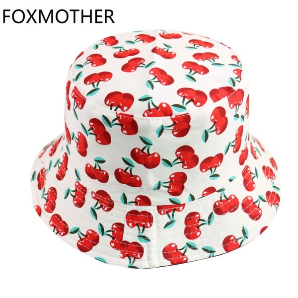 foxmother new fashion spring summer black white cherry bucket hats beach sun fishing caps gorras women mens, Blue;gray