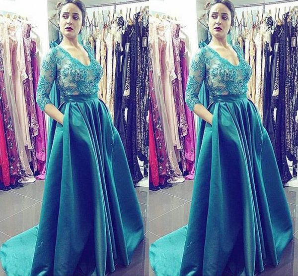 vintage designer prom evening dresses long a line with pockets v neck 3/4 sleeves lace beads formal pageant dress gowns cheap, Black
vintage designer prom evening dresses long a line with pockets v neck 3/4 sleeves lace beads formal pageant dress gowns cheap, Black