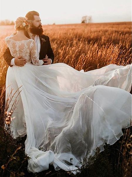 boho wedding dresses bohemian illusion lace 3/4 long sleeve elegant chiffon country wedding bridal gowns vestidos de noiva, White
boho wedding dresses bohemian illusion lace 3/4 long sleeve elegant chiffon country wedding bridal gowns vestidos de noiva, White