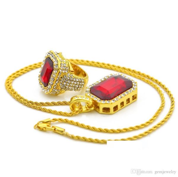 hip hop men jewelry set gold color iced out rhinestone square crystal rings with red crystal pendant necklace set 2pcs, Silver
hip hop men jewelry set gold color iced out rhinestone square crystal rings with red crystal pendant necklace set 2pcs, Silver