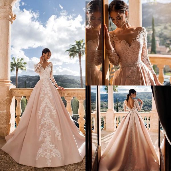 2021 vintage long sleeve wedding dresses lace backless sweep train boho bridal gowns plus size robe de mariée, White
2021 vintage long sleeve wedding dresses lace backless sweep train boho bridal gowns plus size robe de mariée, White
