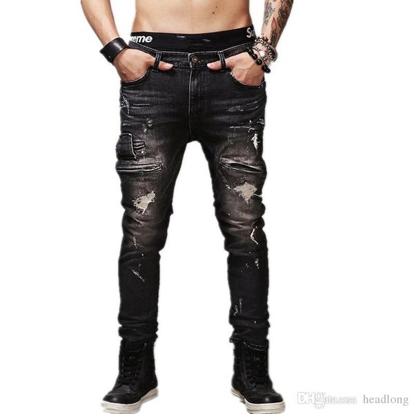 высокое качество молнии mens ripped байкер джинсы хлопок black slim fit мужских мотоциклы брюки мужчины урожай проблемных джинсовые брюки, Blue
высокое качество молнии mens ripped байкер джинсы хлопок black slim fit мужских мотоциклы брюки мужчины урожай проблемных джинсовые брюки, Blue