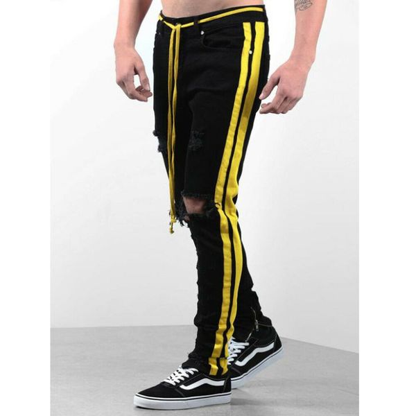 men pants slim new pants stretch frayed destroyed ripped skinny hole striped denim trousers biker, Black
men pants slim new pants stretch frayed destroyed ripped skinny hole striped denim trousers biker, Black