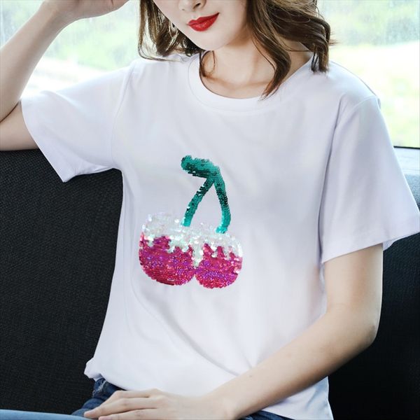 summer 2020 all-match heavy industry t-shirt sequins cherry sequins loose short-sleeved t-shirt female, White
summer 2020 all-match heavy industry t-shirt sequins cherry sequins loose short-sleeved t-shirt female, White