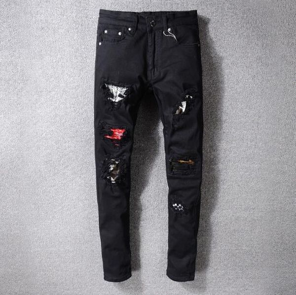 2019 new high treet motorcycle pant jean men 039 tide black hole patch embroidered amiri lim pant