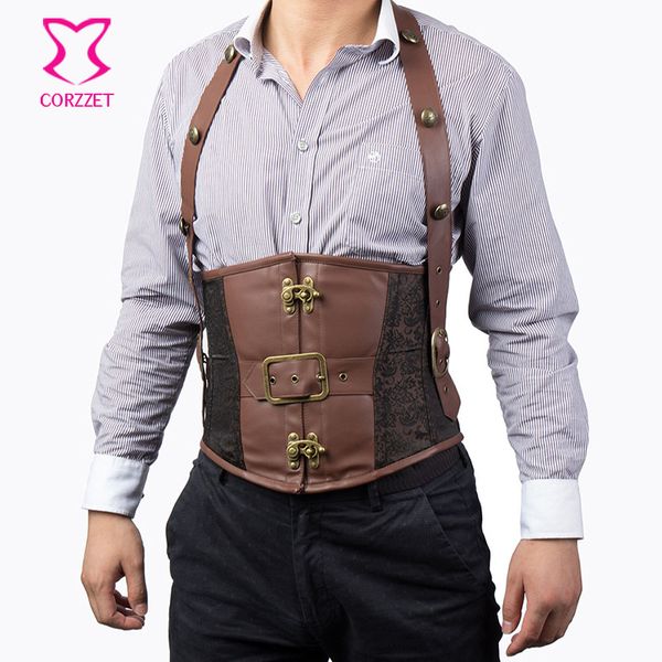 brown faux leather & brocade steel boned underchest corset steampunk gothic shapewear for men slimming belt with shoulder strap, Black;brown
brown faux leather & brocade steel boned underchest corset steampunk gothic shapewear for men slimming belt with shoulder strap, Black;brown