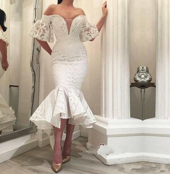 high low lace party dresses off the shoulder half sleeves sheer neck prom dress zipper back mermaid evening gowns sleeves, Black
high low lace party dresses off the shoulder half sleeves sheer neck prom dress zipper back mermaid evening gowns sleeves, Black