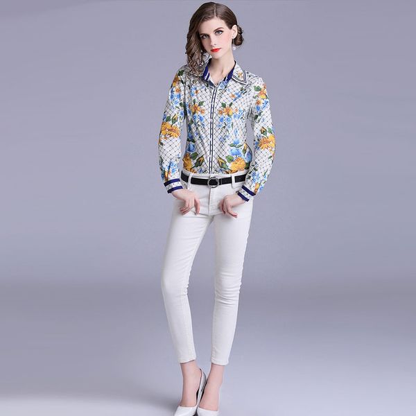 long sleeve spring fall shirts runway women's lapel neck blouses office lady business luxury fashion floral printed shirt, White
long sleeve spring fall shirts runway women's lapel neck blouses office lady business luxury fashion floral printed shirt, White