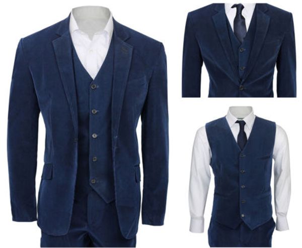 custom 3pcs blue corduroy men's suit smart vintage casual fitted blazer coats, White;black
custom 3pcs blue corduroy men's suit smart vintage casual fitted blazer coats, White;black
