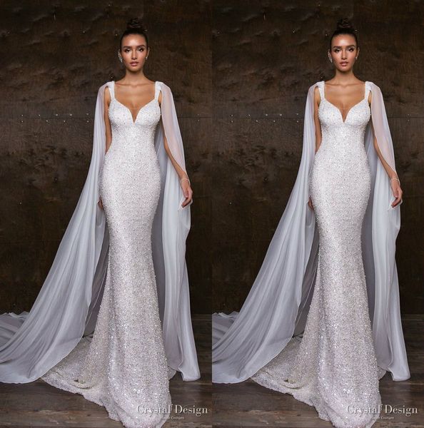 gorgeous mermaid wedding dresses with wrap spaghetti sequined bridal gowns with pearls vestidos dubai beach wedding dress plus size, White
gorgeous mermaid wedding dresses with wrap spaghetti sequined bridal gowns with pearls vestidos dubai beach wedding dress plus size, White