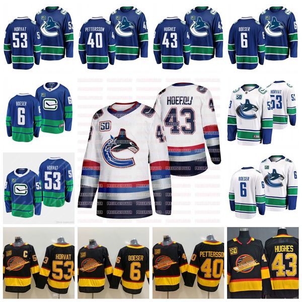 43 quinn hughes vancouver canucks 50th 53 bo horvat captain 6 brock boeser elias pettersson 73 tyler toffoli j. t. miller sedin jersey, Black;red
43 quinn hughes vancouver canucks 50th 53 bo horvat captain 6 brock boeser elias pettersson 73 tyler toffoli j. t. miller sedin jersey, Black;red