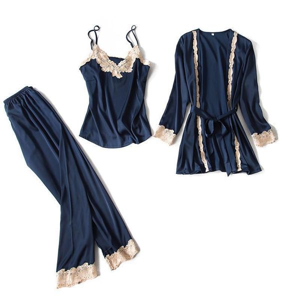 women pajamas set 3 pcs cami&pants&robe sleepwear suit lace floral trim female nightwear casual kimono bath gown rayon, Blue;gray
women pajamas set 3 pcs cami&pants&robe sleepwear suit lace floral trim female nightwear casual kimono bath gown rayon, Blue;gray